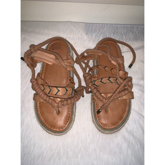 Farm Rio Sand Rope Tie Vegan Leather Tropical Platform Sandal Size 10 - Picture 1 of 4